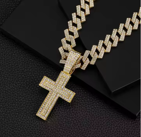 Gold Plated Alloy & Bling Rhinestone Cross Necklace