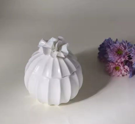 Pottry Jar Candle Ceramic Bowl Candle with Flower Lid
