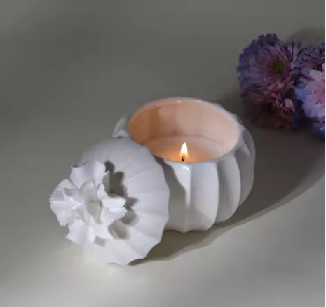 Pottry Jar Candle Ceramic Bowl Candle with Flower Lid