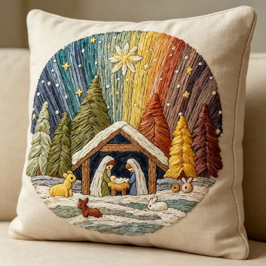 The Manger Night Under Starry Hues Embroidered Throw Pillow Cover 18x18 Inch with Zipper for Living Room Couch Sofa Bed