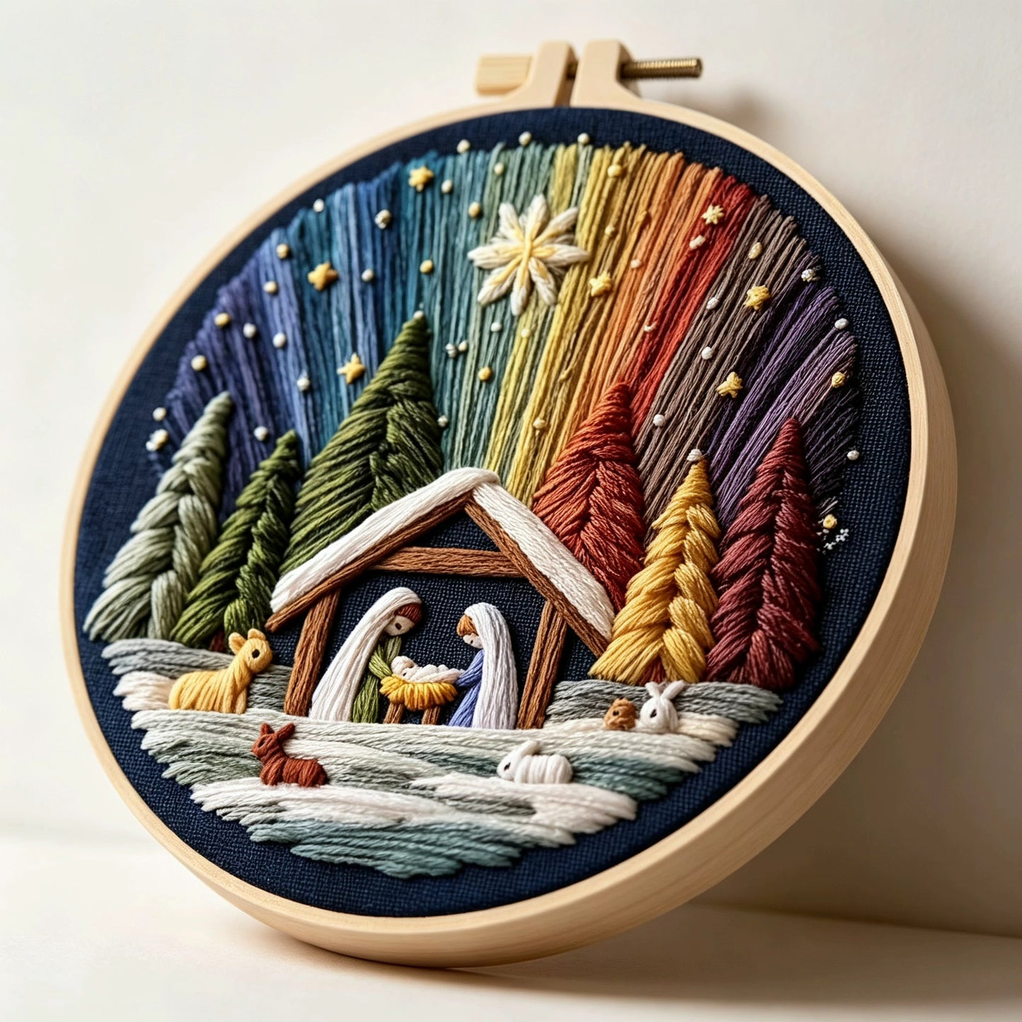 The Manger Night Under Starry Hues DIY Embroidery Kit with Stamped Pattern,Cotton Threads,Needles & Hoop