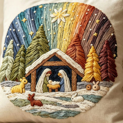 The Manger Night Under Starry Hues Embroidered Throw Pillow Cover 18x18 Inch with Zipper for Living Room Couch Sofa Bed